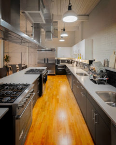 Work surfaces in the common kitchen space at 196 Trumbull