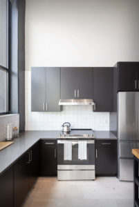 Kitchen area in the apartments.