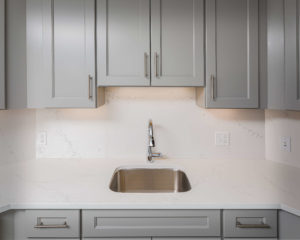 View of the kitchen cabinets at 36 Atlantic Street Apartments where Viking Kitchens has installed kitchens and bathrooms.