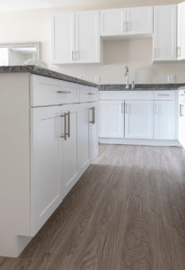Island cabinets and lower perimeter cabinets at Trail Run Luxury Apartments.