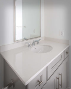 View of the bathroom vanity at 36 Atlantic Street Apartments where Viking Kitchens has installed kitchens and bathrooms.