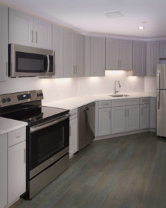 View of the kitchen at 36 Atlantic Street Apartments where Viking Kitchens has installed kitchens and bathrooms.