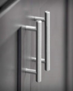 Hardware detail showing Richelieu bar pulls in the kitchens at Residences On Main in Bristol.